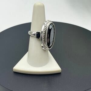 Whiting & Davis Vintage Statement Large Oval Cabochon Dark Iridescent Stone Ring